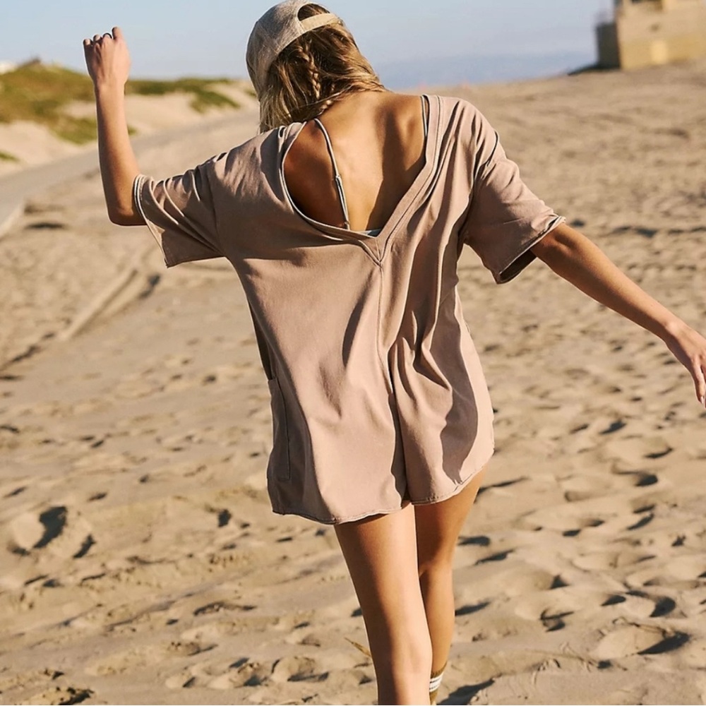 FP Movement by Free People Dusty Taupe Open-Back Romper